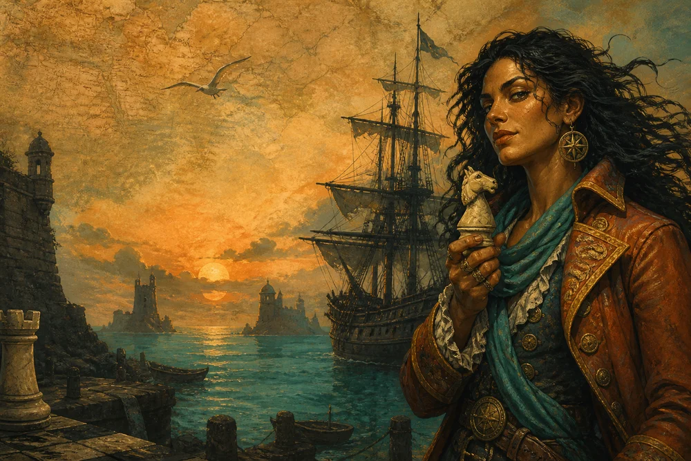A pirate ship at sea in the announced artwork for The Drowned Atlas.
